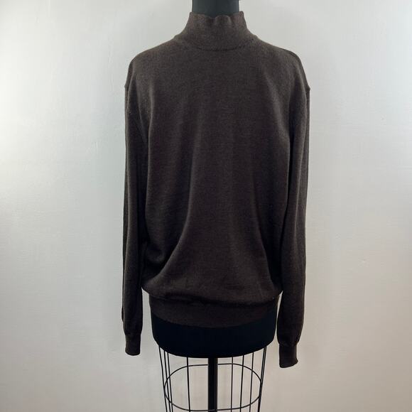Grant Thomas Italian Merino Wool Brown Knit Turtleneck Men's Pullover Sweater L - Picture 2 of 8